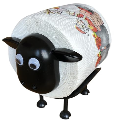 Toilettenpapierhalter Schaf-Design – mit Rolle - Lustige und dekorative WC Papier Aufbewahrung – Witziges Geschenk für Gäste-WC & Tierliebhaber (Schaf mit Rolle X-Mas)