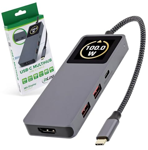 InLine USB 3.2 Gen.2 Hub mit 3X USB-C, 2X USB-A, HDMI 4K, PD 100 W, Display, schnelle Datenübertragung, kompatibel mit Windows macOS Linux, 35392D