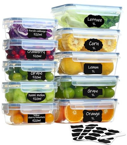 Hibisaws 10 Frischhaltedosen mit Deckel (5x1L + 5x520ml), Gefrierdosen & Meal Prep Boxen, BPA-frei, luftdicht, stapelbar – Küche & Essen Box