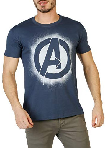 Marvel Men's Avengers Stencil Logo T-Shirt, Denim Blue, Large
