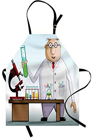 ABAKUHAUS Labor Kochschürze, Wissenschaftler Chemiker Reagenzgläser, Unisex-Küchenlätzchen mit verstellbarem Hals für Kochen Gartenarbeit, 67 cm x 80cm, Weiß Blau