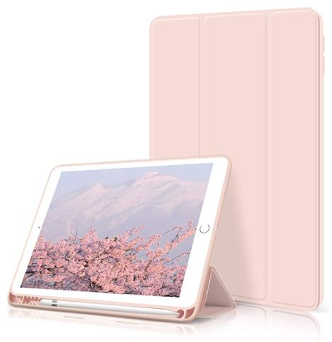 kenke Case for iPad 6th/5th Generation (2018/2017 Model) 9.7 Inch with Pencil Holder, Lightweight Smart Stand Cover with Soft TPU Back, Auto Wake/Sleep, Model A1822/A1823/A1893/A1954, Pink