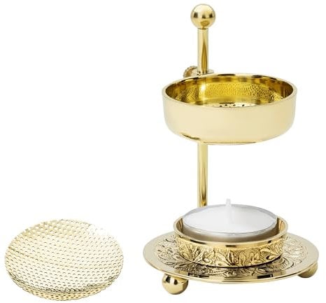 MaMeMi RÄUCHERSTÖVCHEN mit Sieb aus Messing, goldfarben [Handarbeit, verstellbare Höhe 11 cm] Verstellbarer Weihrauchbrenner zum sanften Räuchern mit Teelicht (inklusive)