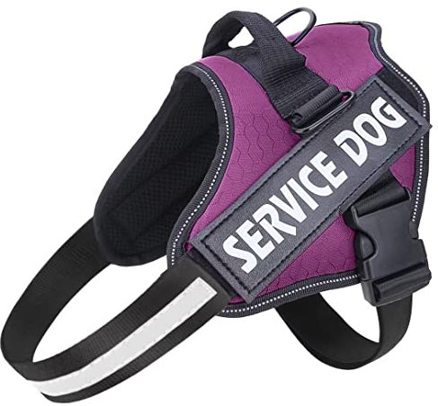 Belababy Soft No Pull Dog Harness Small, Adjustable Assistance Service Dog Vest with Safety Buckle, Reflective Breathable Outdoor Training Dog Harness（Purple）