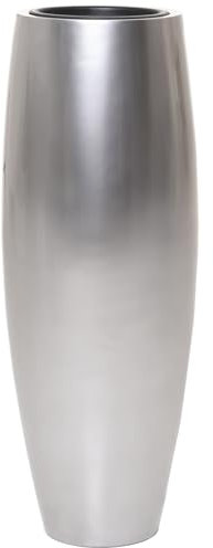VIVANNO Pflanzkübel Bodenvase Fiberglas Magnum Silber Metallic Hochglanz - 80x23