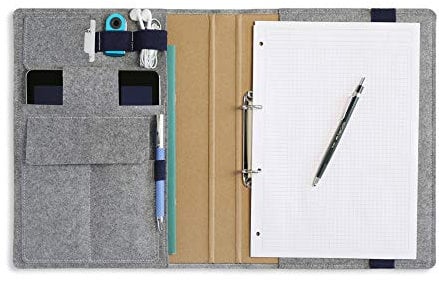 HillSee - Dokumentenmappe A4 multifuctionale Schreibmappe Aktenmappe aus kunstleder und Filz Konferenzmappe für Herren, Stanzclips - Seeblau