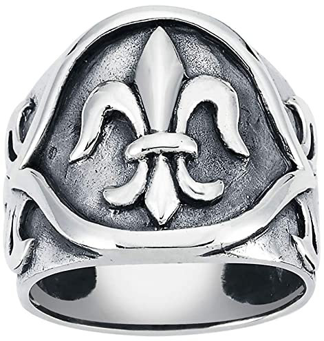 Vinani Ring Fleur de Lis Lilie geschwärzt glänzend massiv 925 Sterling Silber Blume Ritter Größe 56 (17.8) 2RTL56