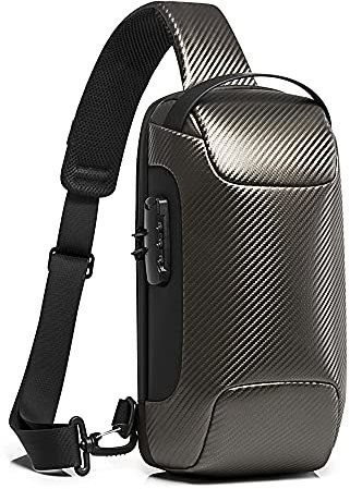 OZUKO Brusttasche Herren Umhängetaschen Anti-Diebstahl Sling Bag Crossbody-Rucksack Wasserdichte Schultertasche mit USB für Arbeit Reisen Wandern (Grau)