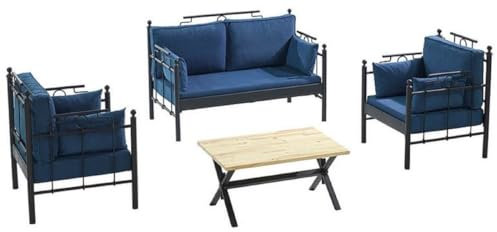 Casa Padrino Jugendstil Gartenmöbel Set Blau/Schwarz - 1 Sofa & 2 Sessel & 1 Tisch - Jugendstil Garten & Terrassen Möbel