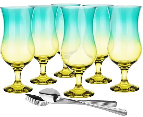 Glasmark KROSNO, 420ml, Set von 6, Glas für alkoholische Cocktails, Longdrinkgläser, Cocktailgläser, Trinkgläser, Partygläser, Perfekt für Zuhause, Restaurants und Partys, Teelöffel inklusive