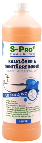S-Pro Kalklöser und Sanitärreiniger, Kalkentferner Badreiniger, Grundreiniger und Entkalker für Bad und WC, Reiniger gegen Kalk, 2x 1 Liter