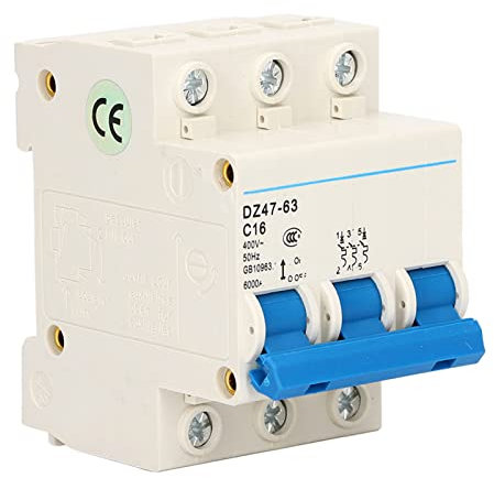 Sicherungsautomat 16A, DZ47-63 C16 3P Leitungsschutzschalter AC400V 16A 50Hz Niederspannungsschutzschalter Kompakter Leistungsschalter für DIN Schienenmontage AC Trennschalter