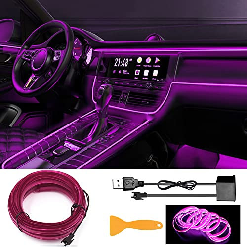 EL Wire - Striscia di luci LED per interni auto, 5 m, 6 mm, filo al neon incandescente per auto, decorazioni da 5 m (viola)