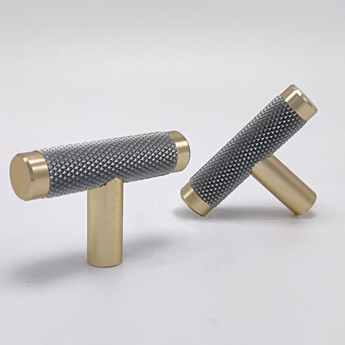 Ntresbonne 10 Pack 2 Inch Barrel Cabinet T Knob Gold and Grey Cupboard Aluminum Handles Drawer T Knob Cabinet Handles T Knob Cabinet Handles T Knob (Gold and Grey)