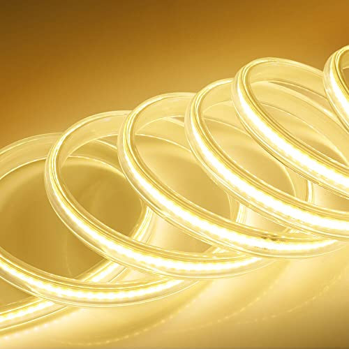 Xunata 230V COB LED Streifen mit Schalter, 360leds/m Superhell Hohe Dichte, Flexibles COB LED Lichtband Strip für Heim DIY Festival Dekoration (Warmweiß, 1M)