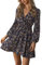 CUPSHE Vestido corto cruzado con cuello en V para mujer, vestido corto de manga larga con estampado floral, multicolor, M