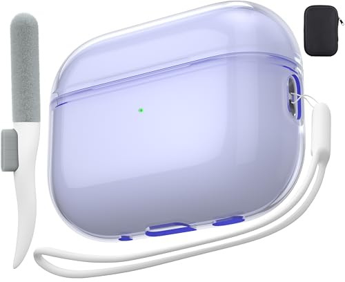 Valkit Hülle für AirPods Pro 2 mit Reinigungsset, Transparent Lila | Vergilbungsfrei, Kristallklar, Weiche, TPU Material, Silikon-Trageschlaufe, Aufbewahrungstasche, Kabelloses Laden