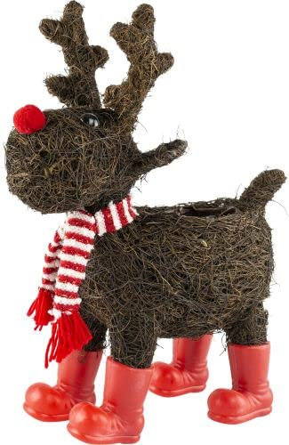 Fargro Christmas Plant Pot Festive Xmas Planter With Lining Paper Home Decoration Cover Decor Wicker Ornaments (43cm Standing Moose Planter With Scarf and Red Boots)