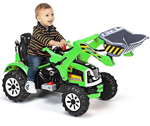 RELAX4LIFE 2 in 1 Trattore Elettrico con Rimorchio Rimovibile e Cinture a 2 Punti, Carico di 30 kg per Bambini da 3-8 Anni,151x68x70 m