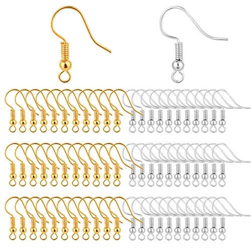 Belerry 400 Pieces Stainless Steel Ear Wires, Fish Hooks & French Wire Hooks, Coil and Ball Style Nickel-Free Ear Wires for Jewelry Making (Gold & Silver)