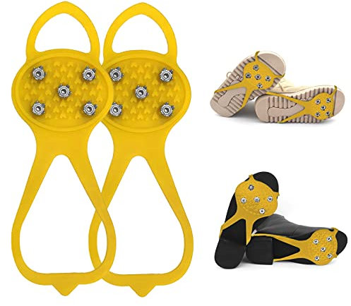 Spikes für Schuhe Winter, Schuhspikes Schuhkrallen für den Winter Steigeisen aus kältebeständigem und langlebigem Bio-Silikon und Edelstahl Schuh Spikes Eisspikes (Gelb, 35-45)