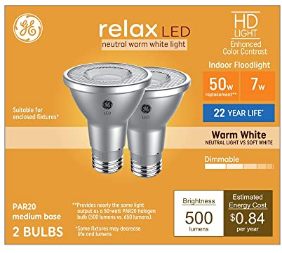 GE Relax HD 50-Watt EQ LED Par20 Warm White Medium Base (e-26) Dimmable Flood Light Bulb 2 Count