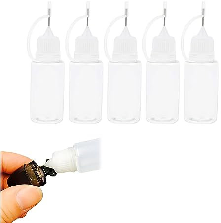 Aidi Quilling Glue Needle Tip Glue Bottle 5 PCS 10 ml Bottles Precision Tip Applicator Bottles, Liquid Dropper Filling Glue Shaker for DIY Quilling Craft, Oiler Bottle, Small Gluing Projects, White
