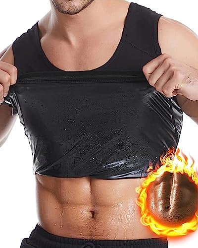 Herren Sauna Weste Saunaanzüge Body Top Shapewear Fitness Korsett Schwitweste Sport Gym Tank Top Kompressionsshirt Ärmellos T-Shirts, Schwarz, XL