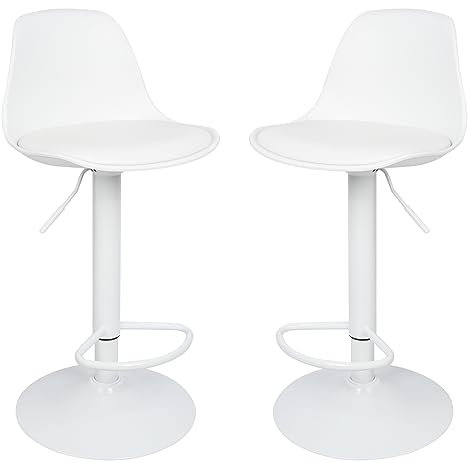 homewell Barhocker 2er Set, Modern Kunststoff Sitz mit PU-Leder Gepolstert, 360 °Drehbare Barstuhl Höhenverstellbar 83-103cm, Plastikspray Edelstahl Basis mit Fußstütze (2, Weiß)
