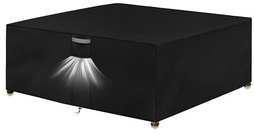 Dokon Housse Salon de Jardin Exterieur avec Aérations, Imperméable, Résistant au Vent, Anti-UV Tissu Oxford 420D Bache Meubles Housse de Protection Table de Jardin, Carré (200x200x90cm) - Noir