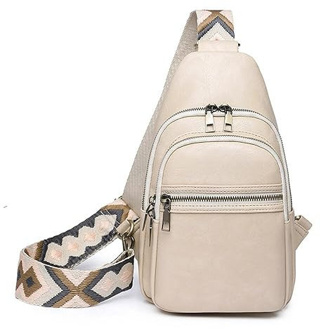 Eysee Sling Bag Brusttasche, Crossbody Umhängetasche Damen PU Leder Sport Schultertasche Klein Bauchtasche Stylisch (Weiß)