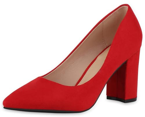 VAN HILL Damen Klassische Pumps Blockabsatz Basic Klassisch Schuhe 213615 Rot 37