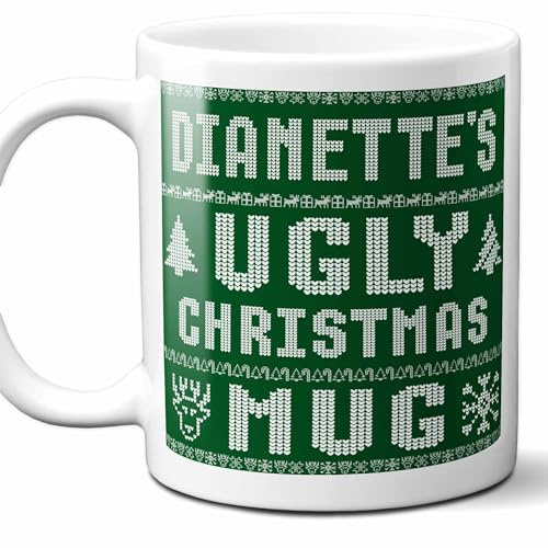 Dianette Name Christmas Gift. Personalized Ugly Christmas Sweater Coffee Mug. Funny Custom Xmas Gift, Stocking Stuffer For Friends, Coworkers And Person Who Has Everything. 11 Ounces.