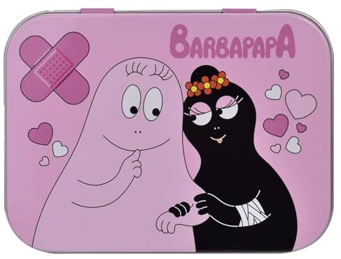 Barbabobos Kinderpflaster Lizensiertes Produkt - 4 Stück - Metall-Box - 24 Pflaster - Schönes Design Pflaster Aufbewahrungsbox für Kinder - Geeignet für Rucksack - Handtasche