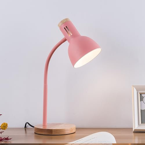 SUAVER Metall Tischlampe, Nordic Modern Creative Tischlampe Schlafzimmer Nachttischlampe Augenschutz Lesetischlampe Verstellbare Schreibtischlampe E27 Holz Metall Nachtlampe(Pink1)