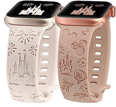 BEEXI 2 Stück Cartoon Gravierte Armband Kompatibel mit Apple Watch Armband 41/40/42/38mm Damen Herren, Silikon Cute Design Sport Armbänder für iWatch Serie 11/10/9/8/7/6/5/4/3/2/1/SE(3/2/1)