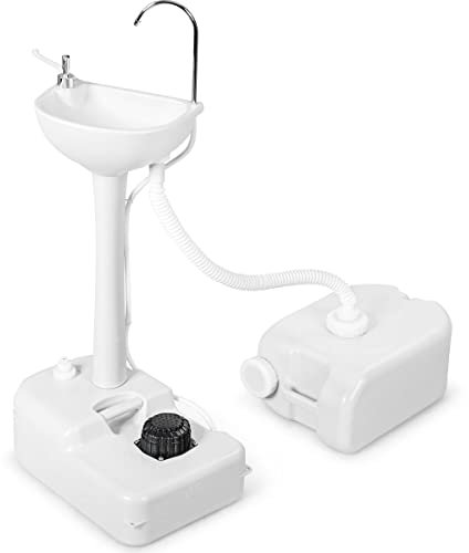 COSTWAY Portable Camping Sink, 17L Water Capacity Hand Wash Basin Stand with Towel Holder, Soap Dispenser and Rolling Wheels for Outdoor Events, Travel and Worksite (with 24L Sewage Tank)