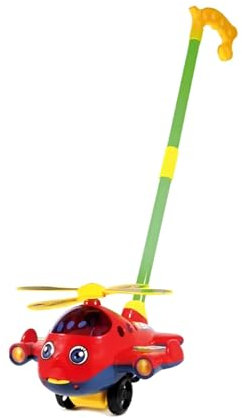 PEBBLE HUG Push Along Toys, Baby Pushing Airplane Toy with Long Handles, Walking Toy for Kids, Safe Play, Baby Walking Toys with Bell Sound Push and Pull Hand Wheel, Removable Handle (Red)