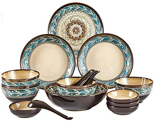 Services de Table, Service de Vaisselle rétro de 16 pièces, Service de Vaisselle Populaire, Motif de Style marocain, Assiettes, Bols et cuillères, Service pour 4