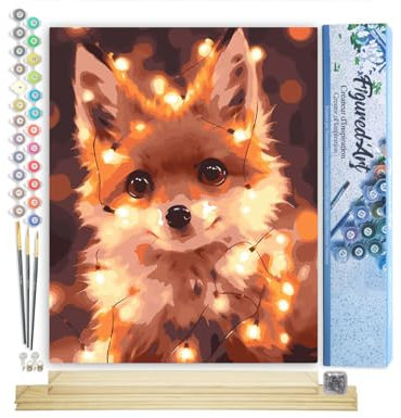 Figured'Art Peinture par Numéro Adulte avec Cadre Petit renard et guirlande éclairée - Activité Manuelle Kit de Loisir Créatif DIY Numéro d'Art Complet - 40x50cm avec châssis en bois à monter