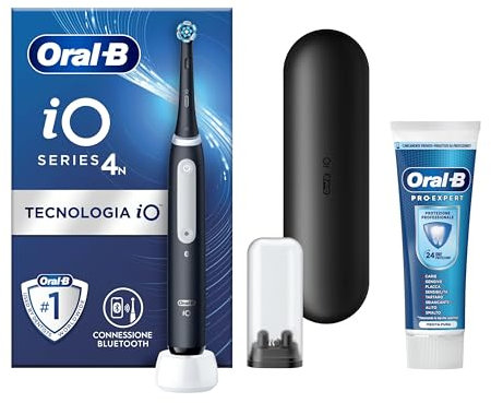 Oral-B Spazzolino Elettrico Ricaricabile iO 4 Nero, 1 Testina Di Ricambio, 1 Spazzolino Elettrico Oral B, Custodia Da Viaggio +Dentifricio Pro-Science Advanced Rigenera Smalto 75ml