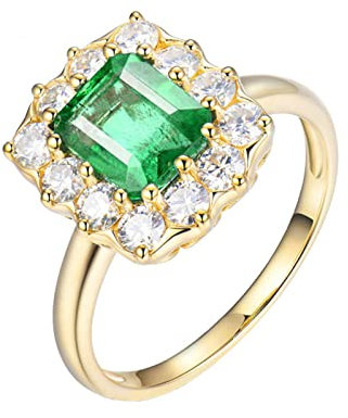 Bishilin Ring Gold 750 18K Echt, Verlobungsringe Damen mit 2ct Smaragd Trauringe Hochzeit Ring Frauen Nickelfrei Gr.53 (16.9)