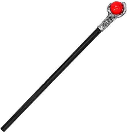 Gehstock Silber/Schwarz mit Kralle und roter Kugel 78cm Magier Vampir Zepter Spazierstock Kostümzubehör