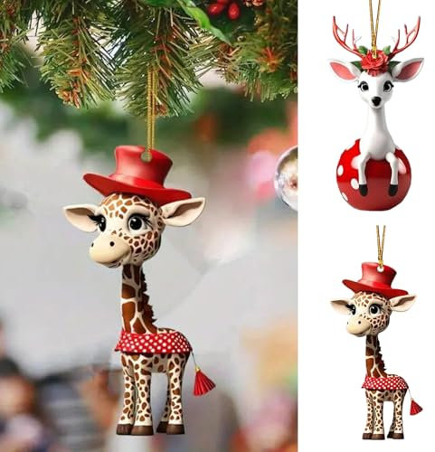 Weihnachten Giraffen Anhänger,2D Holz Wildtiere Weihnachtsdeko Tier Figuren,Niedlicher Weihnachts Baumschmuck,Weihnachtskugeln Ornament Funny Geschenk,Baum Familie Freund Dekorationen (B)