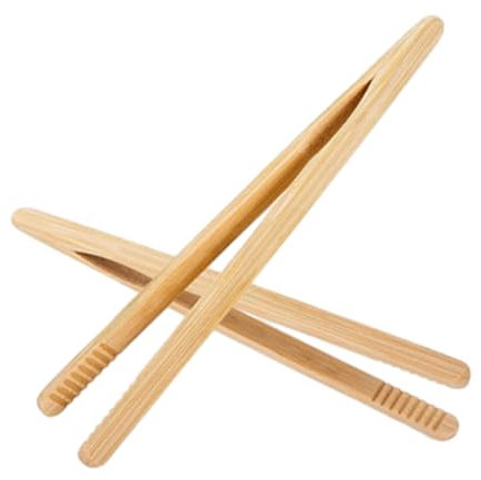 2 Pcs Bamboo Toaster Tongs, Reusable Wooden Tongs Small Serving Tongs Kitchen Cooking Tongs, Anti-Slip Bread Tong for Toast Pickle Sandwich and Grilled Food, Versatile Kitchen Grabber Tool for Home