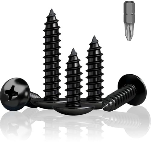 HXJDAM 170 Pcs M5 x 20mm Black Round Head Self Tapping Screws, Carbon Steel, Phillips Drive, For Wood, Sheet Metal, Plastic