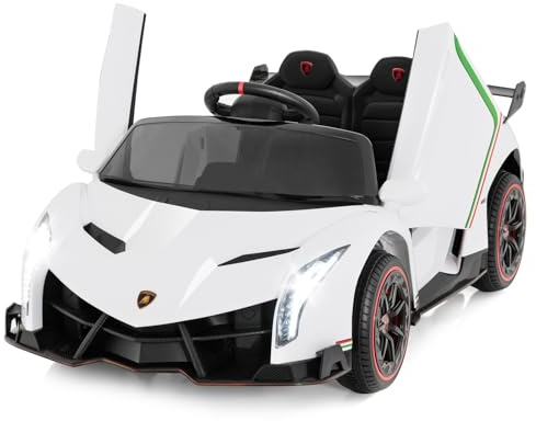 OLAKIDS 2 Seater Kids Ride On Car, 12V 4WD Licensed Lamborghini Veneno Electric Vehicle with Remote Control, Toddlers Battery Powered Toy Gift with 2 Speeds, Rocking Mode, Music, USB, MP3 (White)