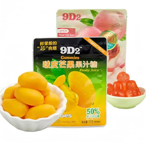 Schälbare Mango-Bonbons, 68 g/Beutel, 50% Fruchtgummis, schälbare weiße Pfirsich-Gummis, schälbare Gummis, Hochzeitssüßigkeiten, Süßigkeiten, verzehrfertige Fruchtsnacks (Mix and Match, 2 Beutel)