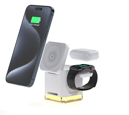 HotTopStar 4 in 1 Wireless Charging Station, Foldable Wireless Charger for Apple,15W Fast Charger Stand for iPhone 16/15/14/13/12/11, Phone and Watch Charger Stand for Apple Watch,Airpods-White
