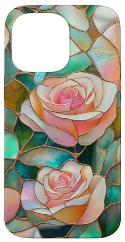 Coque pour iPhone 14 Pro Max Coque Téléphone Roses Faux Vitrail Élégante